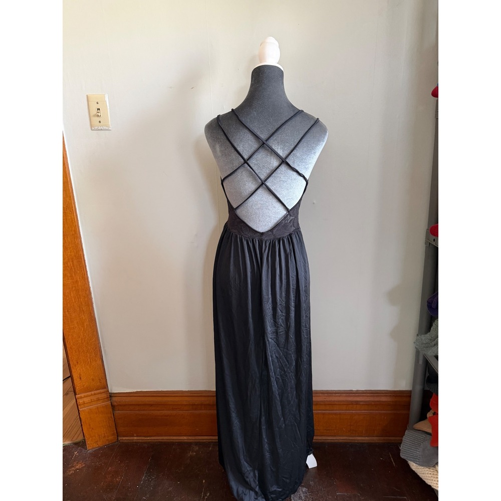 Olga Vintage Black Lace Bodice Maxi slip romantic nightgown Whimsigoth wedding L - Picture 9 of 14